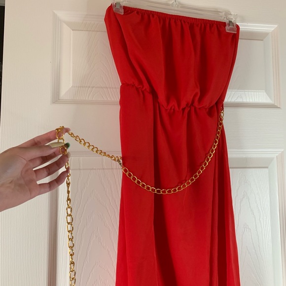 Red Hi-Low Strapless Dress - Picture 2 of 4